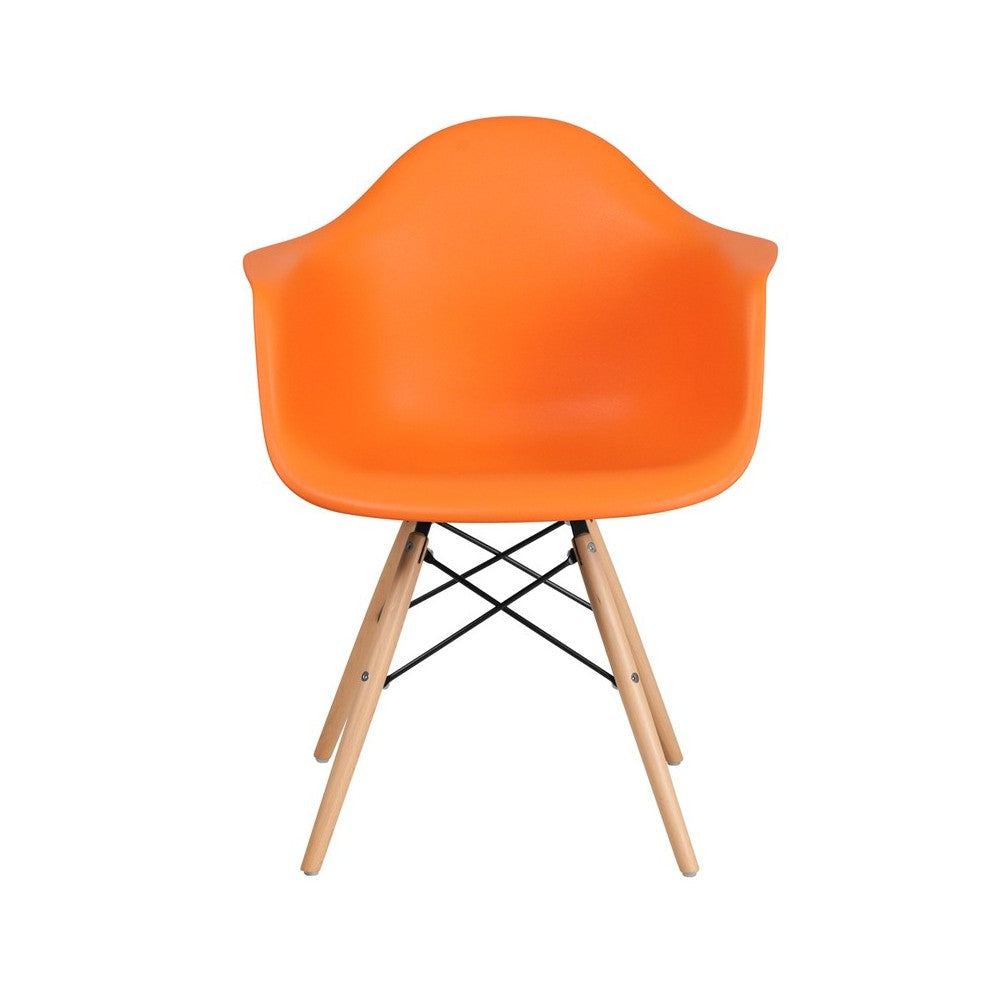 Alonza Series Orange Plastic Chair with Wooden Legs