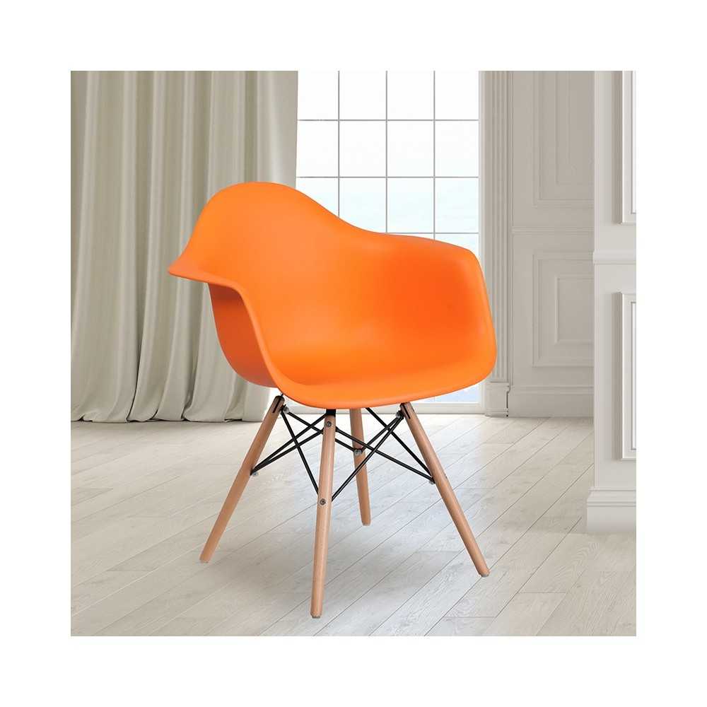 Alonza Series Orange Plastic Chair with Wooden Legs