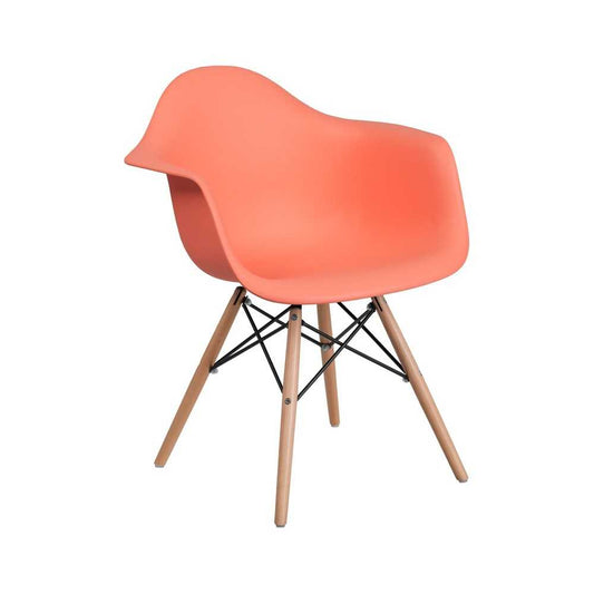 Alonza Series Peach Plastic Chair with Wooden Legs
