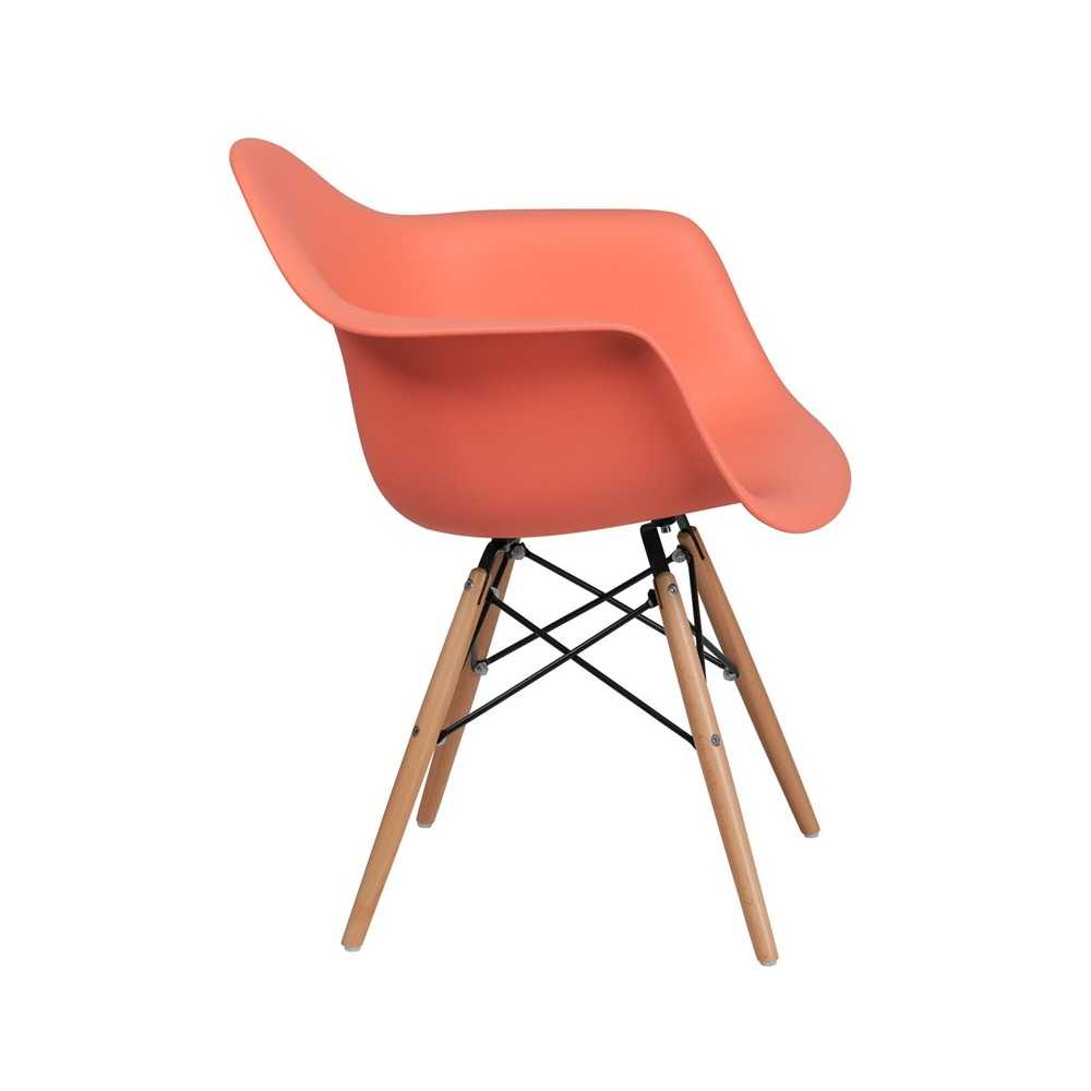Alonza Series Peach Plastic Chair with Wooden Legs