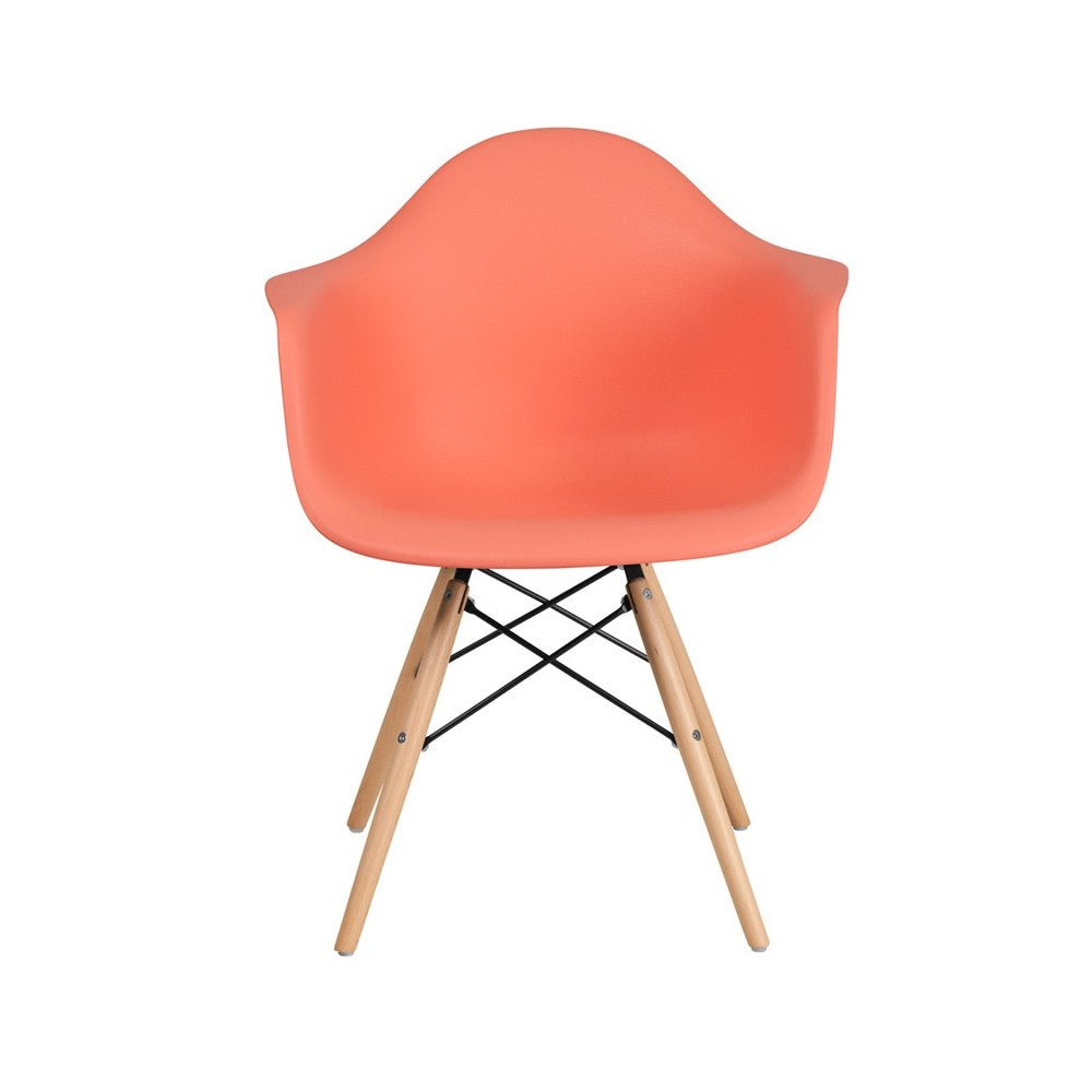 Alonza Series Peach Plastic Chair with Wooden Legs