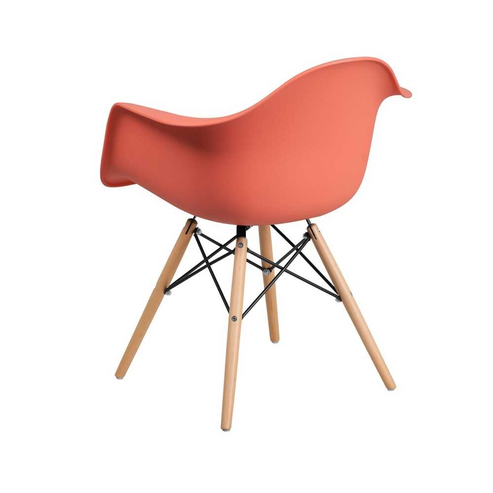 Alonza Series Peach Plastic Chair with Wooden Legs