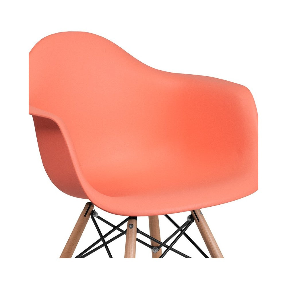 Alonza Series Peach Plastic Chair with Wooden Legs