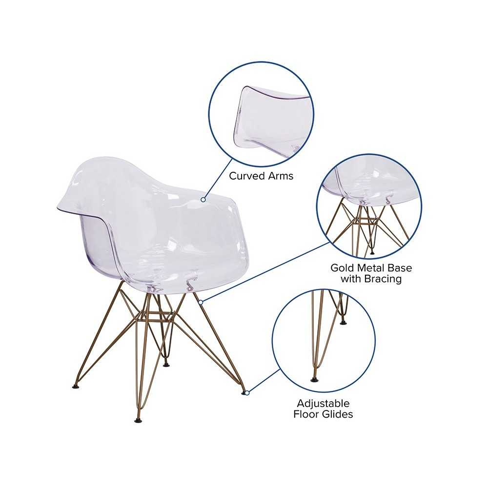 Alonza Series Transparent Side Chair with Gold Base