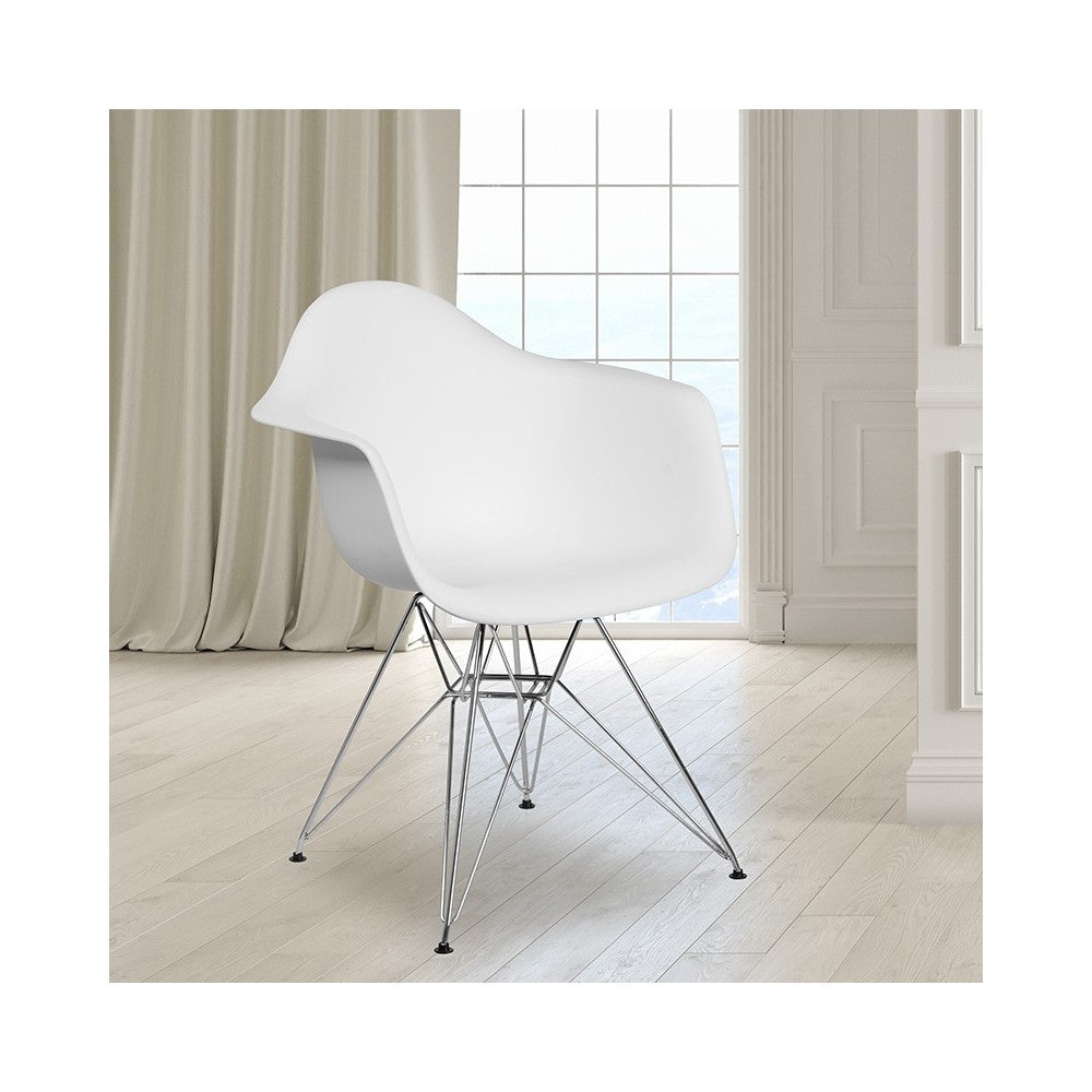Alonza Series White Plastic Chair with Chrome Base