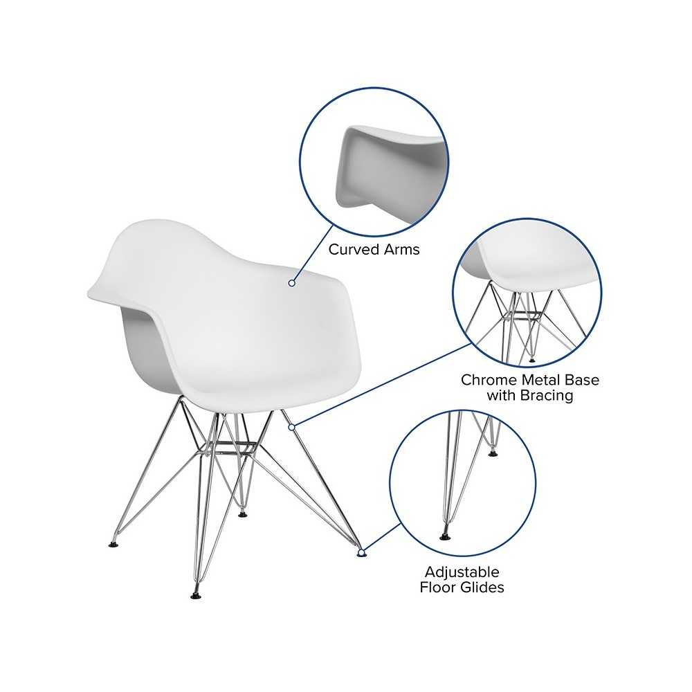 Alonza Series White Plastic Chair with Chrome Base