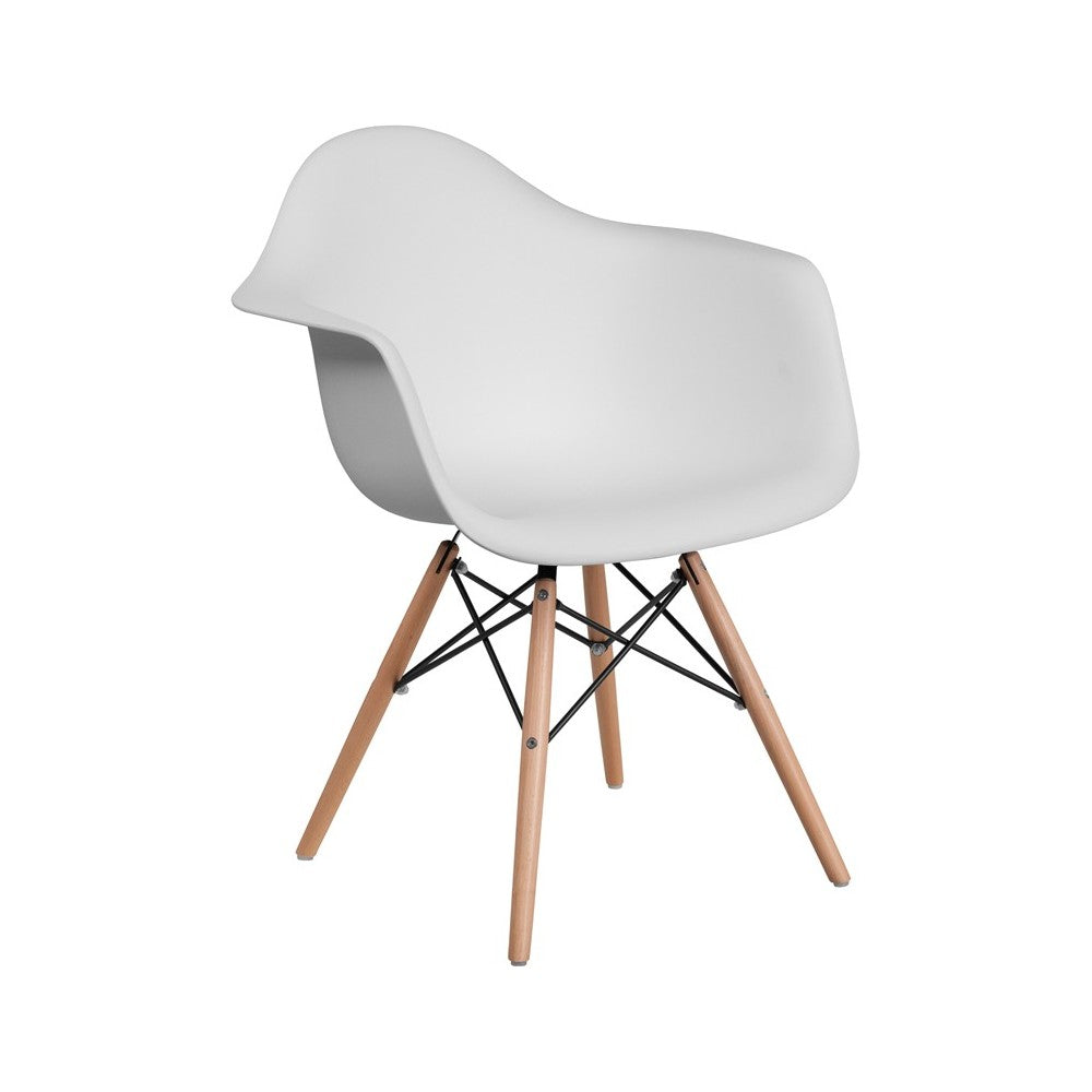 Alonza Series White Plastic Chair with Wooden Legs