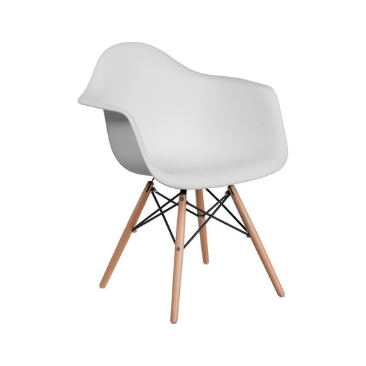Alonza Series White Plastic Chair with Wooden Legs