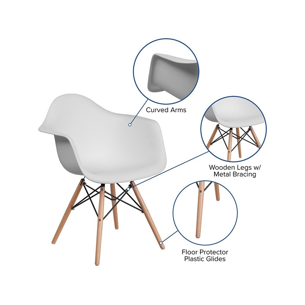Alonza Series White Plastic Chair with Wooden Legs