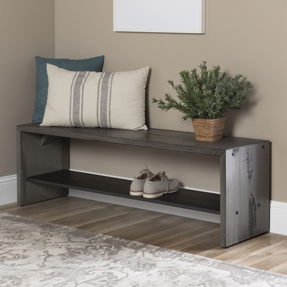 Alpine 58" Rustic Two-Tone Solid Wood Entry Bench - Gray