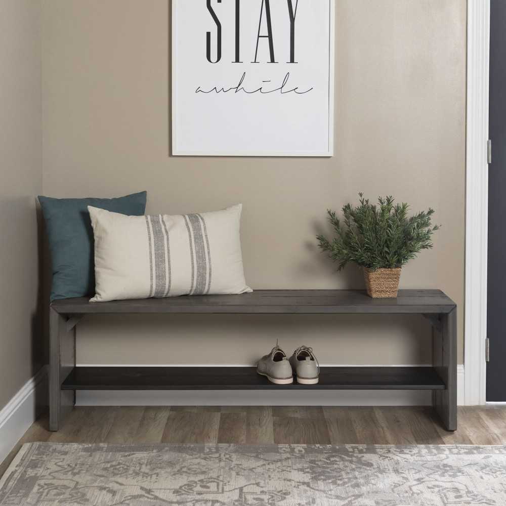 Alpine 58" Rustic Two-Tone Solid Wood Entry Bench - Gray