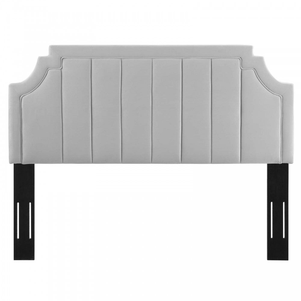 Alyona Channel Tufted Performance Velvet Full/Queen Headboard, Light Gray