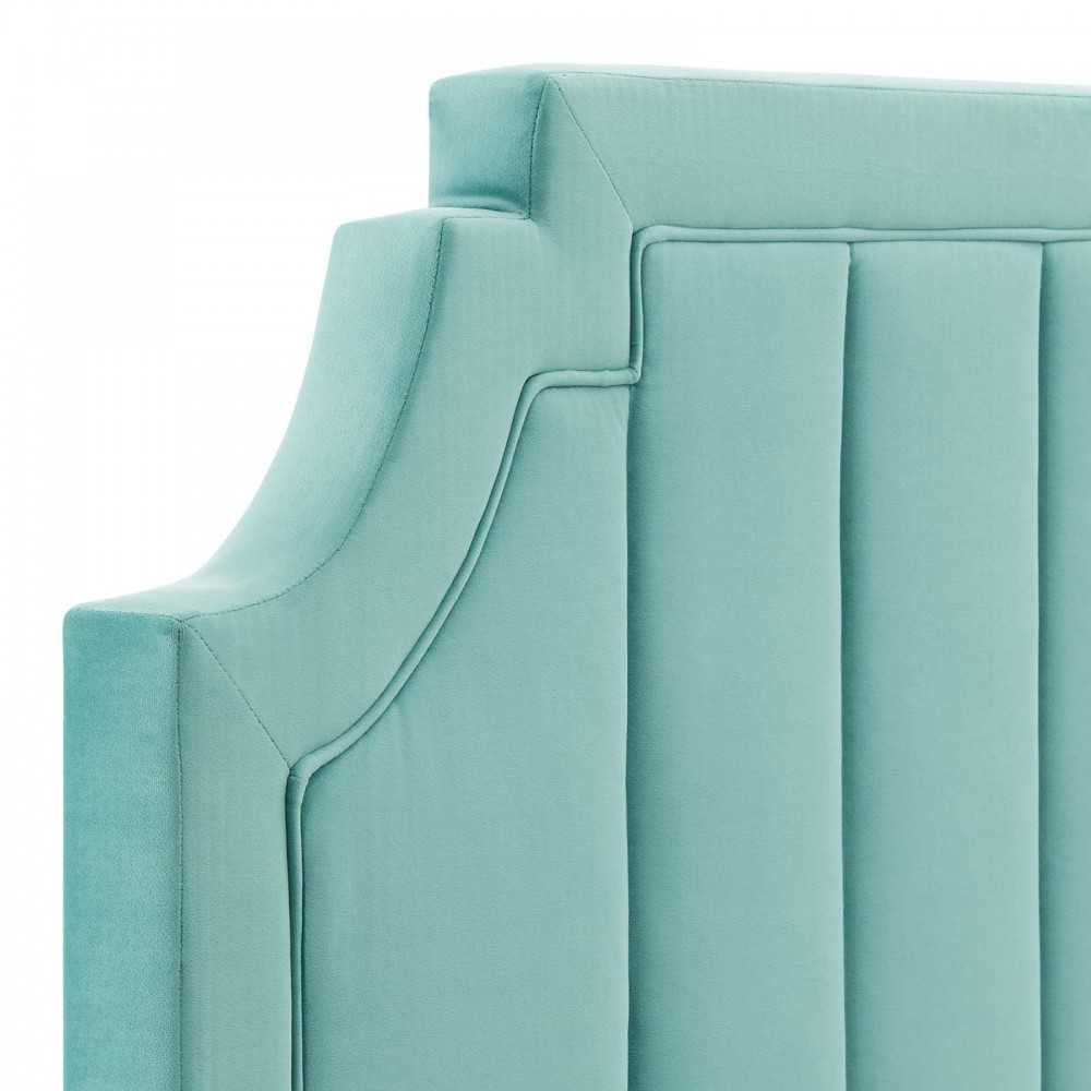 Alyona Channel Tufted Performance Velvet Full/Queen Headboard, Mint