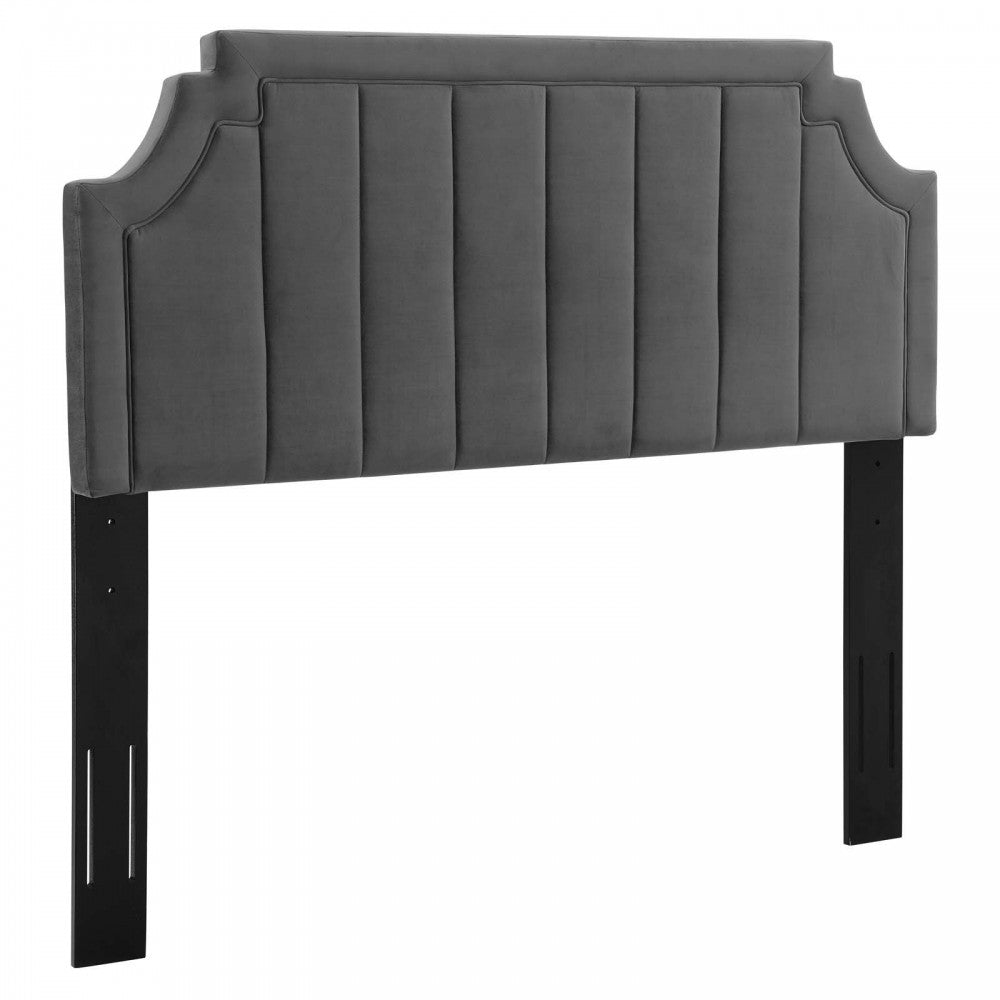 Alyona Channel Tufted Performance Velvet Full/Queen Headboard, Charcoal