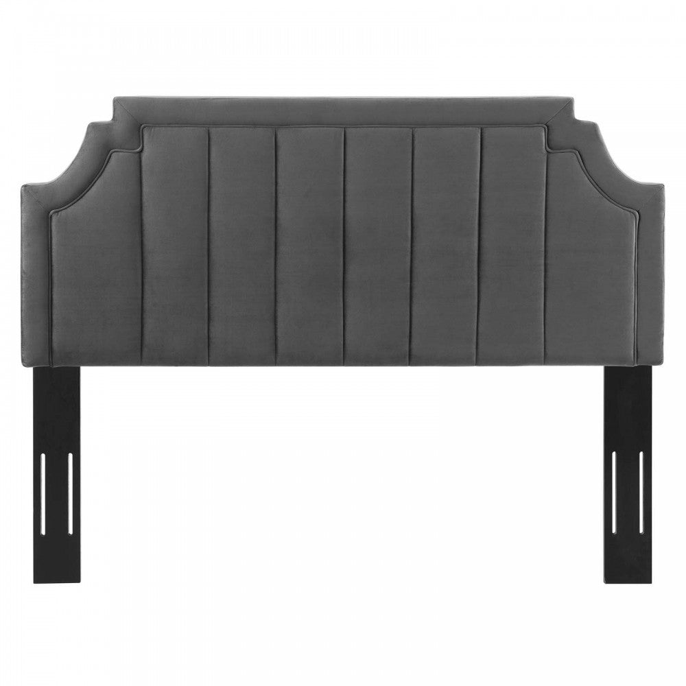 Alyona Channel Tufted Performance Velvet Full/Queen Headboard, Charcoal