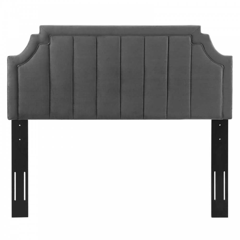 Alyona Channel Tufted Performance Velvet Full/Queen Headboard, Charcoal