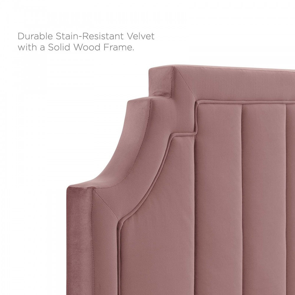 Alyona Channel Tufted Performance Velvet Twin Headboard, Dusty Rose