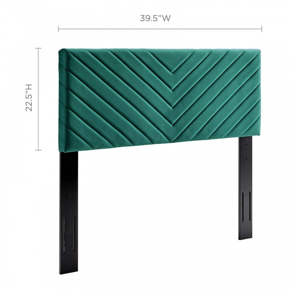 Alyson Angular Channel Tufted Performance Velvet Twin Headboard, Teal