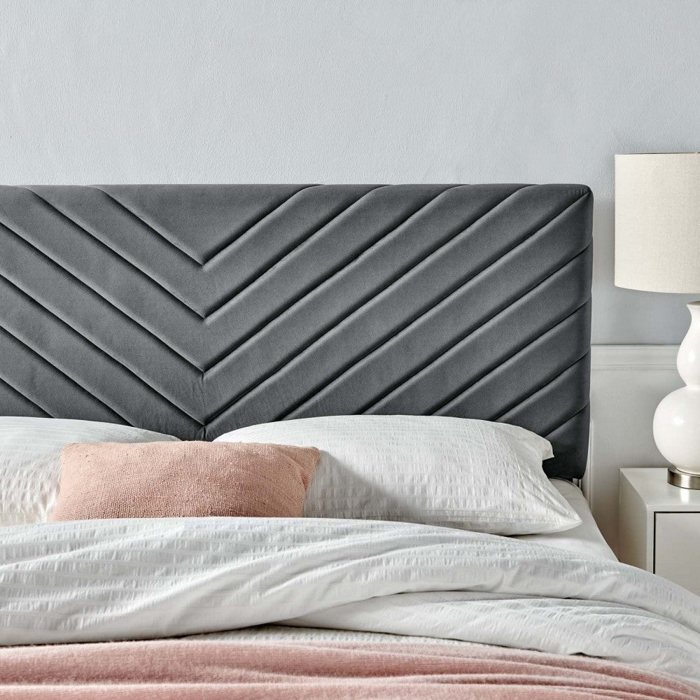 Alyson Angular Channel Tufted Performance Velvet Twin Headboard, Charcoal