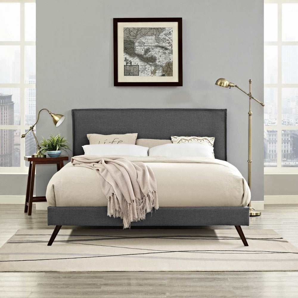 Amaris King Fabric Platform Bed with Round Splayed Legs, Gray