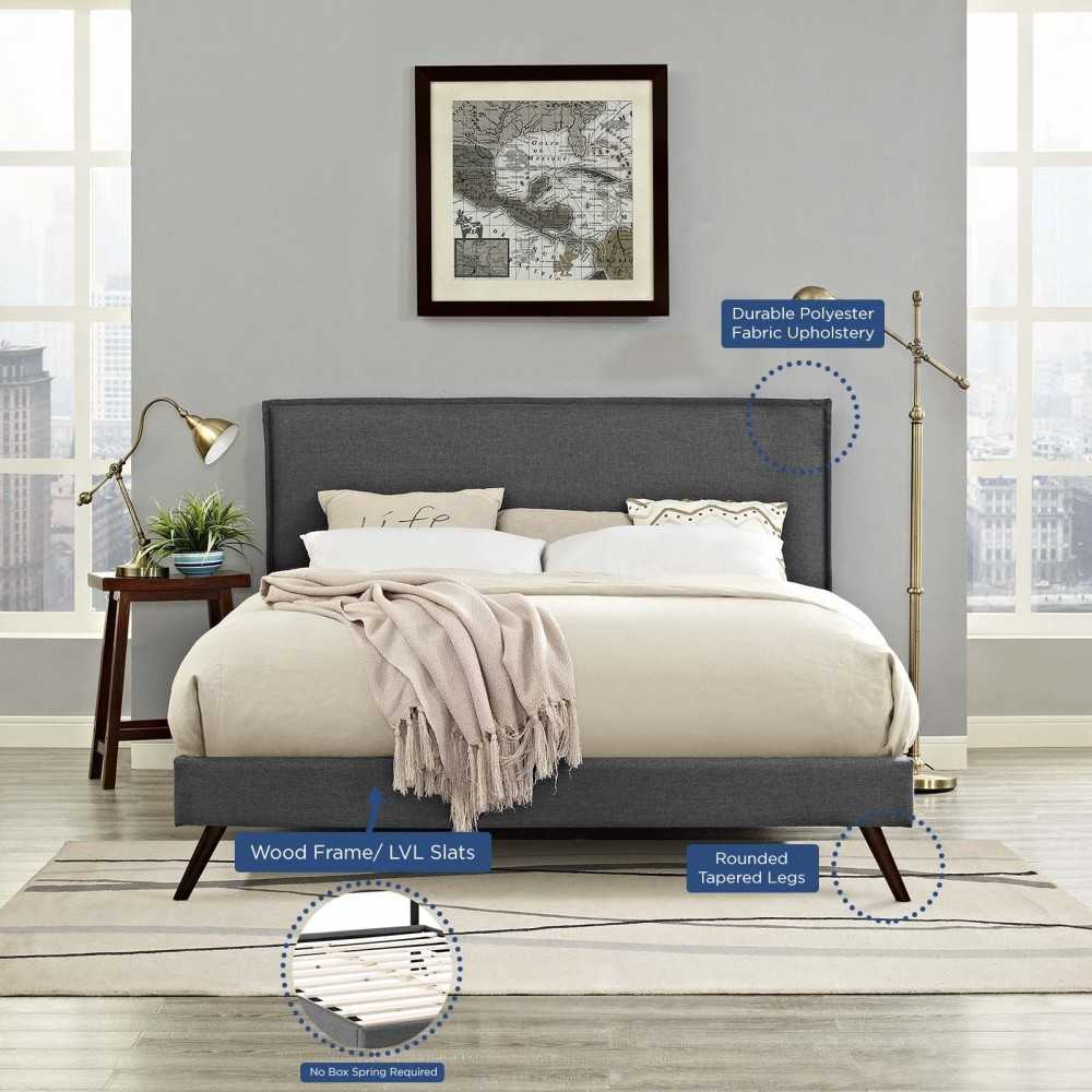 Amaris King Fabric Platform Bed with Round Splayed Legs, Gray