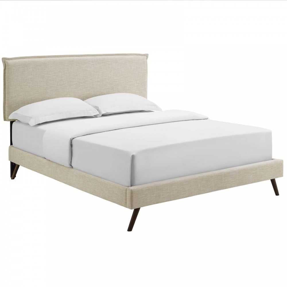 Amaris King Fabric Platform Bed with Round Splayed Legs, Beige