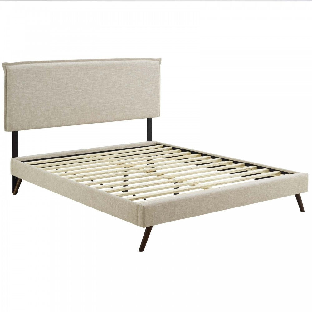 Amaris King Fabric Platform Bed with Round Splayed Legs, Beige