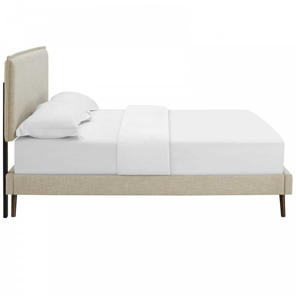 Amaris King Fabric Platform Bed with Round Splayed Legs, Beige