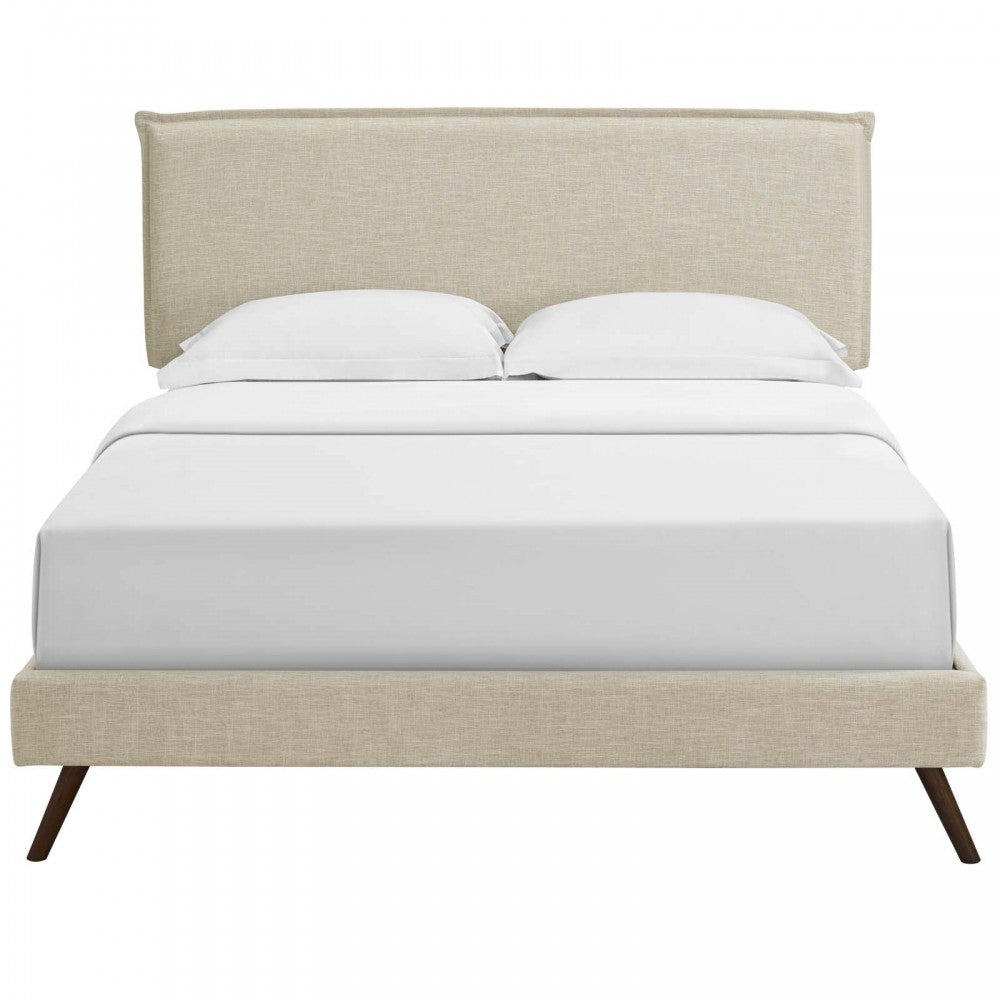 Amaris King Fabric Platform Bed with Round Splayed Legs, Beige