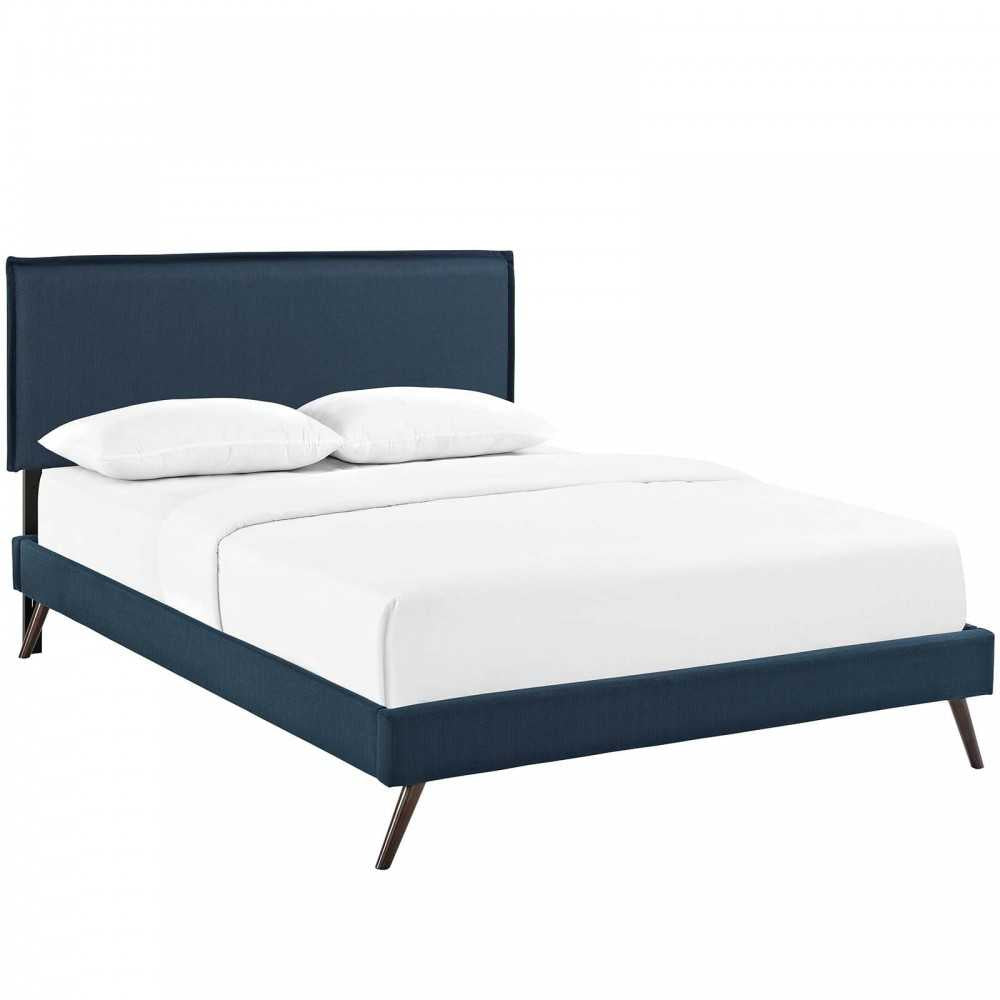 Amaris Queen Fabric Platform Bed with Round Splayed Legs, Azure