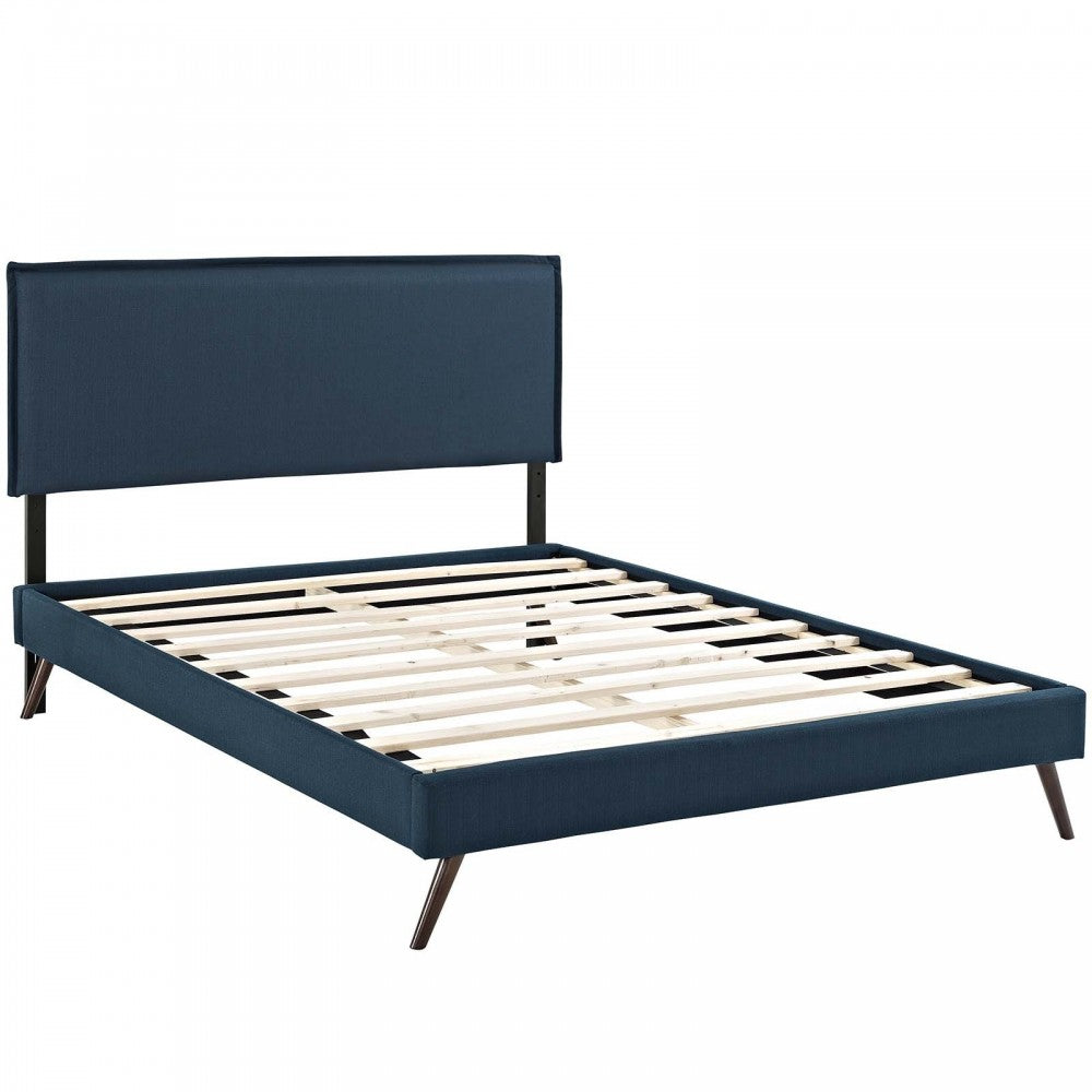 Amaris Queen Fabric Platform Bed with Round Splayed Legs, Azure