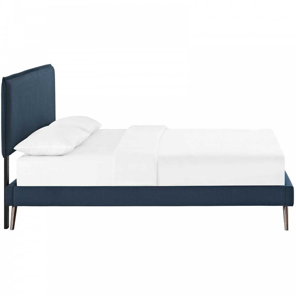 Amaris Queen Fabric Platform Bed with Round Splayed Legs, Azure