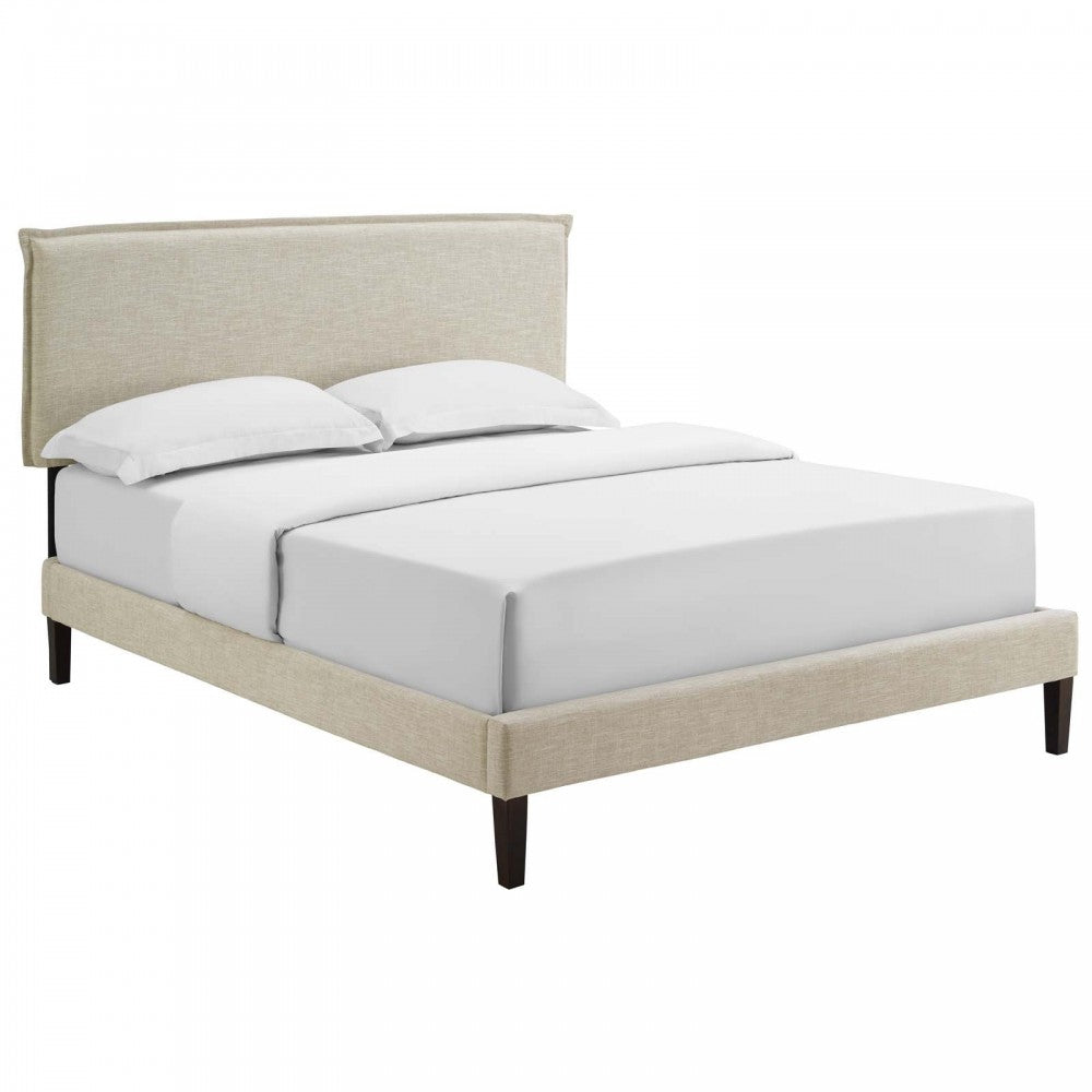 Amaris Queen Fabric Platform Bed with Squared Tapered Legs, Beige