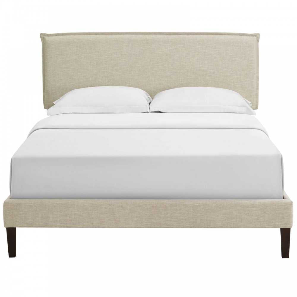 Amaris Queen Fabric Platform Bed with Squared Tapered Legs, Beige