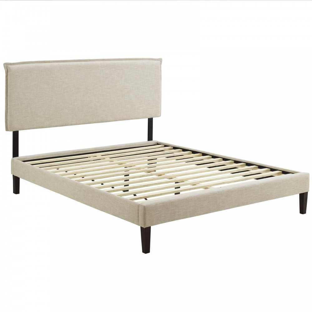 Amaris Queen Fabric Platform Bed with Squared Tapered Legs, Beige