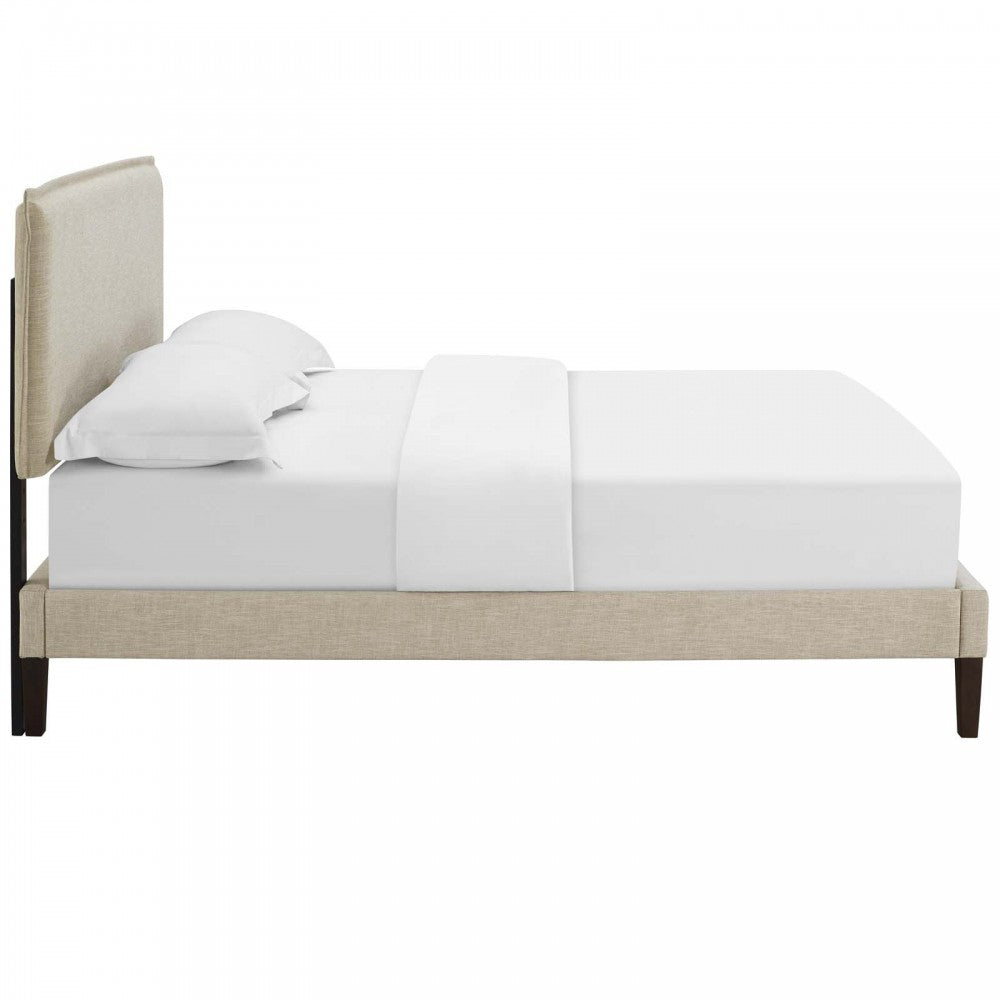 Amaris Queen Fabric Platform Bed with Squared Tapered Legs, Beige