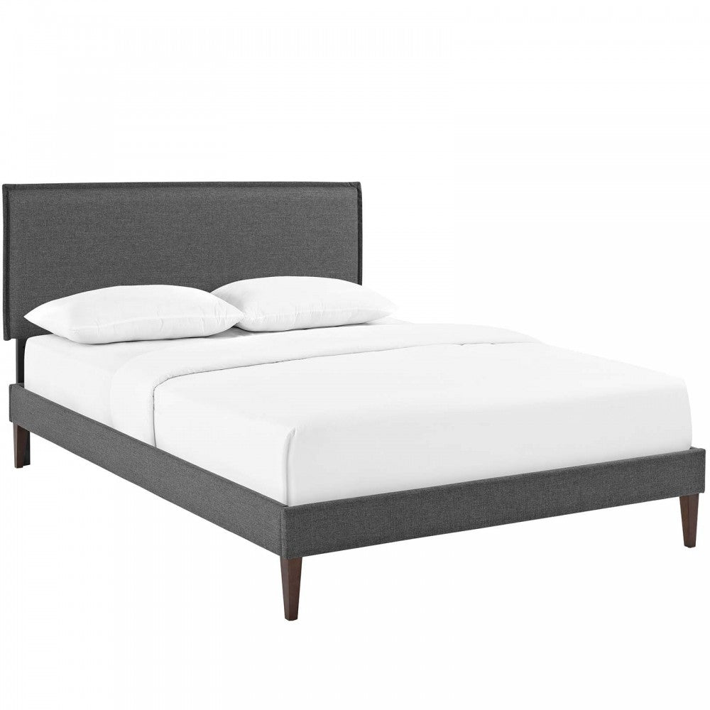 Amaris Queen Fabric Platform Bed with Squared Tapered Legs, Gray