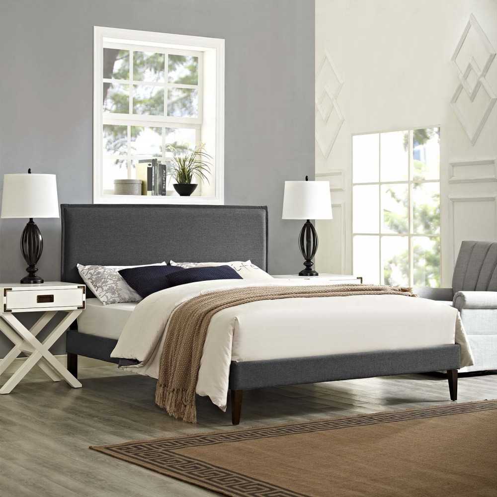 Amaris Queen Fabric Platform Bed with Squared Tapered Legs, Gray