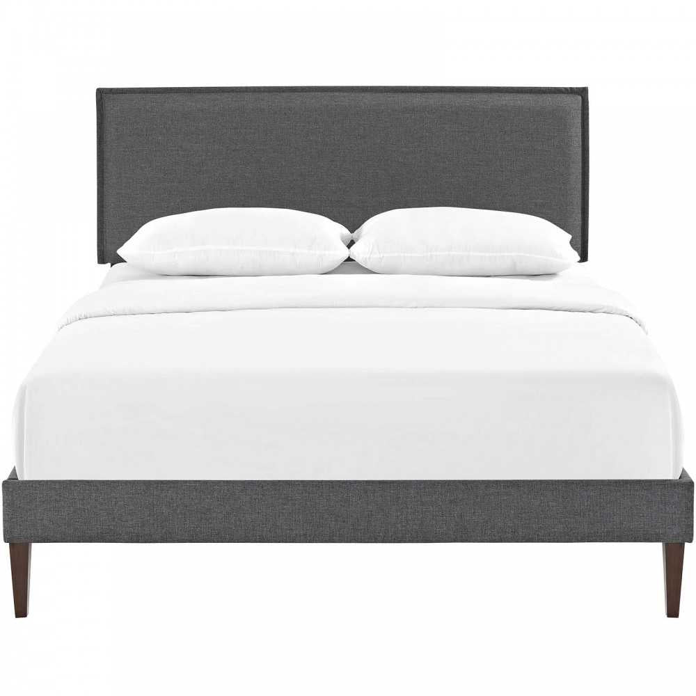 Amaris Queen Fabric Platform Bed with Squared Tapered Legs, Gray