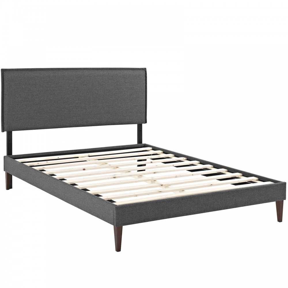 Amaris Queen Fabric Platform Bed with Squared Tapered Legs, Gray