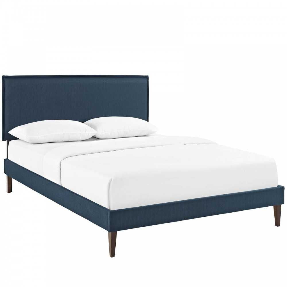 Amaris Queen Fabric Platform Bed with Squared Tapered Legs, Azure