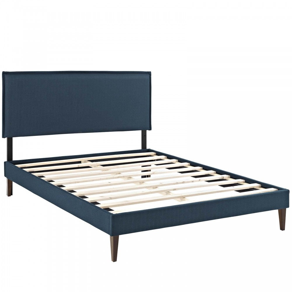 Amaris Queen Fabric Platform Bed with Squared Tapered Legs, Azure