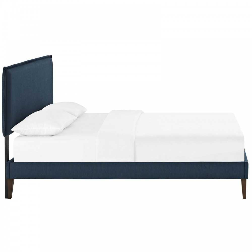 Amaris Queen Fabric Platform Bed with Squared Tapered Legs, Azure