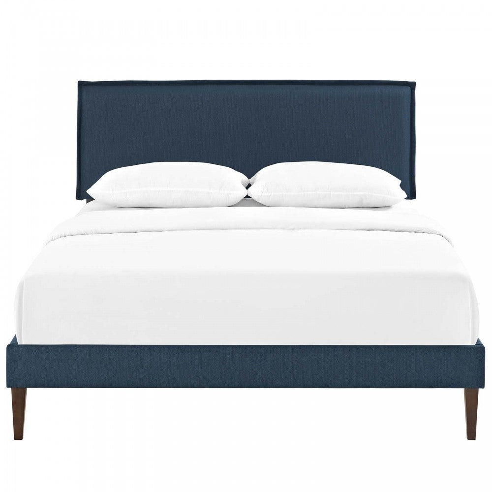 Amaris Queen Fabric Platform Bed with Squared Tapered Legs, Azure