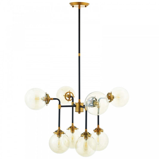 Ambition Amber Glass And Antique Brass 8 Light Pendant Chandelier