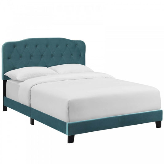 Amelia Full Performance Velvet Bed, Sea Blue