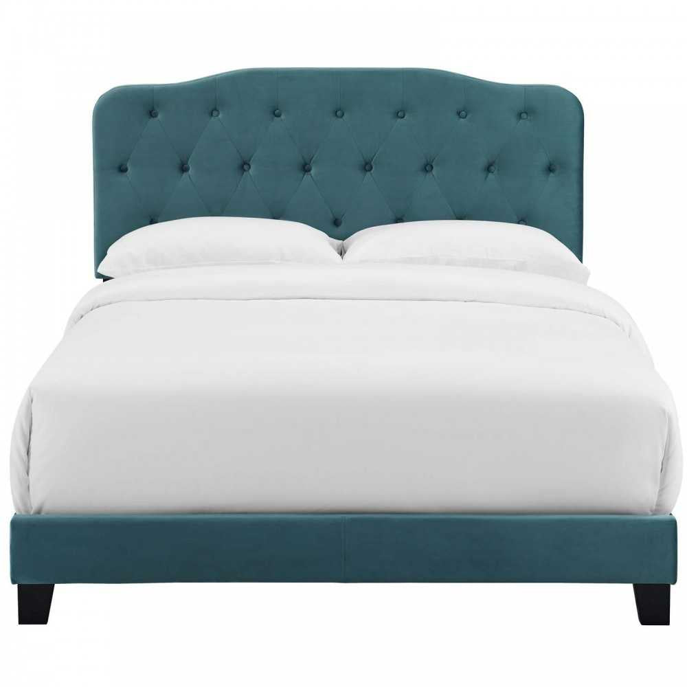 Amelia Full Performance Velvet Bed, Sea Blue