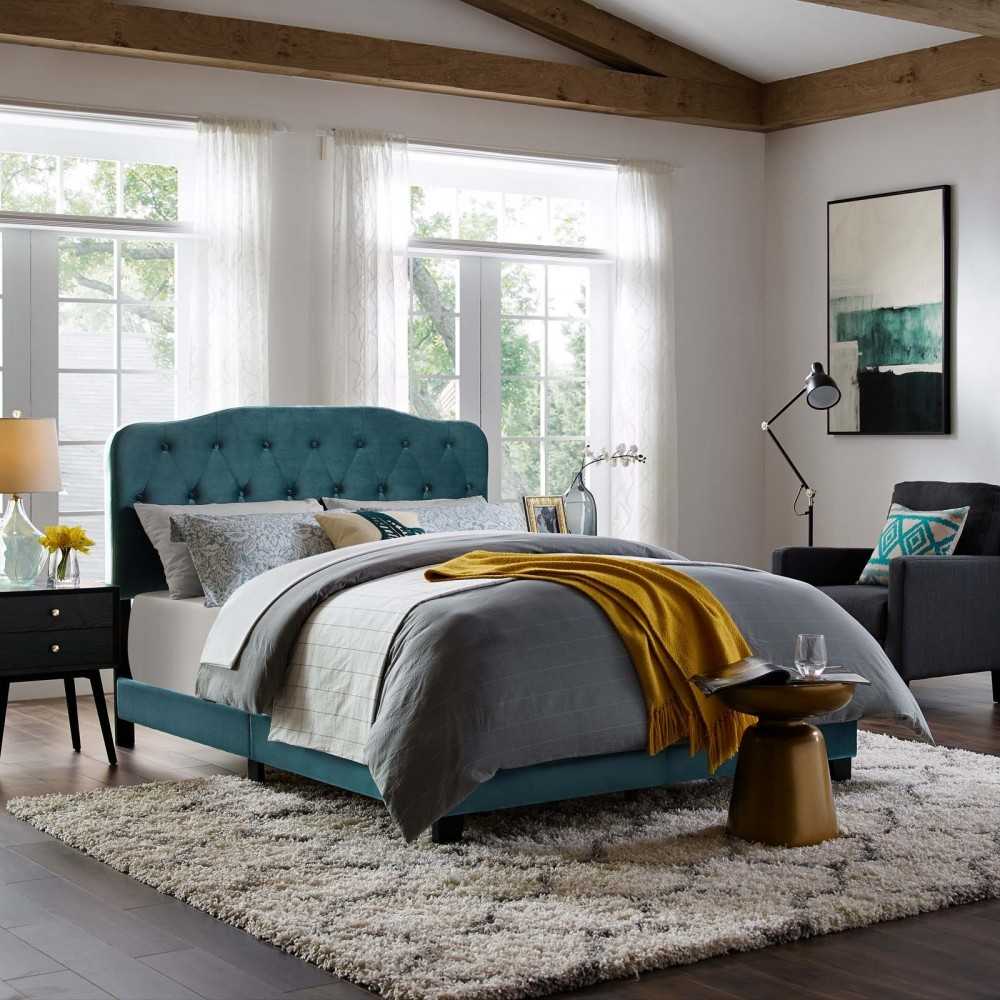 Amelia Full Performance Velvet Bed, Sea Blue