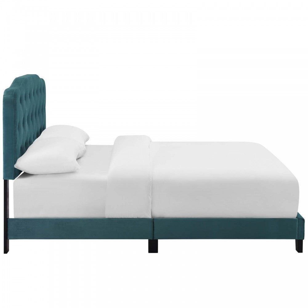 Amelia Full Performance Velvet Bed, Sea Blue