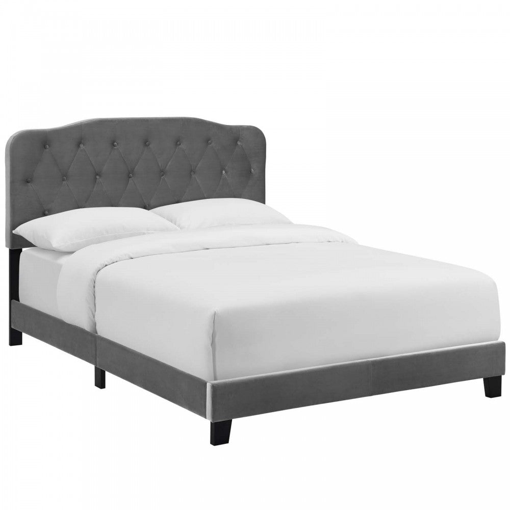 Amelia Full Performance Velvet Bed, Gray